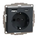 Schneider Electric MTN2367-0414 Розетка с 2xUSB, скрытый монтаж, с заземлением, антрацит