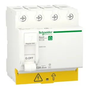 Schneider Electric Resi9 Устройство защитного отключения (УЗО) R9R61463, 4 полюса, 63 A, 30 mA, тип A (ШНАЙДЕР) Schneider Electric Resi9 Устройство защитного отключения (УЗО) R9R61463, 4 полюса, 63 A, 30 mA, тип A (ШНАЙДЕР)